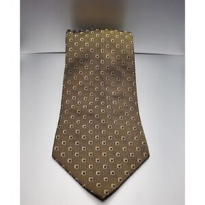 Nautica Tie Mens‎ Size Yellow Brown Silk Geometric Squares Pre-owned